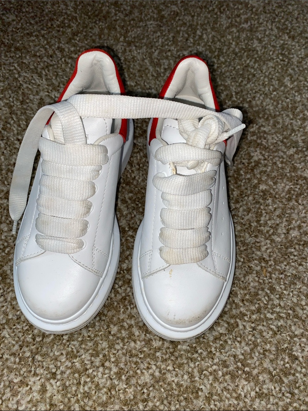 Alexander McQueen Kids White Sneakers with Red Heel Accent